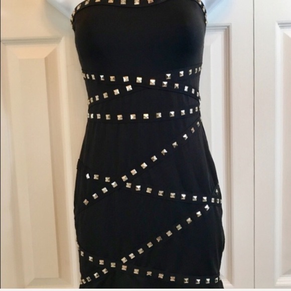 ❌SOLD❌ Forever 21 Black Silver Studded Bodycon Mini Dress - Picture 2 of 8